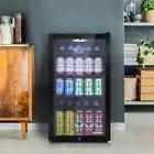 Portable Bar Fridge Countertop Refrigerator Double Glazed Glass Door Black 98L