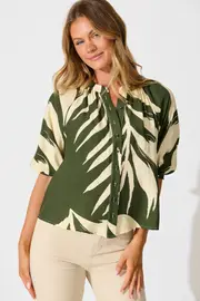 Lost Promises Top Half Sleeve in Green Leaf Print 8