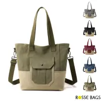 在飛比找momo購物網優惠-【Rosse Bags】文青風休閒拼接肩背手提帆布包(現+預