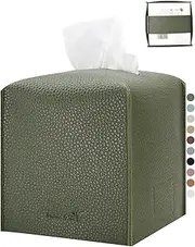 PENGLONG Tissue Box Cover 5X5X5'' PU Leather Tissue Holder Square Tissue Cube Box Organizer for Bathroom Vanity Countertop, Car, Night Stands, Office, Home, Kitchen (1Pack, Dark Green)