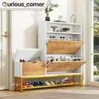 2 Flip Drawer Entryway Storage Bench Shoe Cabinet Sneakers Organizer Top Shelves