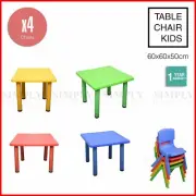 Kids Table Children 4 Chairs Plastic Activity Set Play Outdoor Large Red 60x60cm