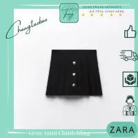 在飛比找蝦皮購物優惠-Zara Auth 女式黃色鈕扣黑色百褶裙褲