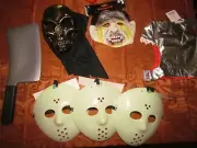 HALLOWEEN MASK LOT 6 MEAT CLEAVER NEW JASON VOORHEES NEW SHARK SKELETON