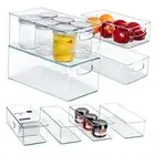 8 PACK Stackable Pantry Organizer Bins (3 sizes) - Clear Fridge 2XL+2M+4S