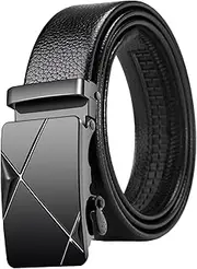 [Colaxi] Men's Belt Automatic Buckle Belt Faux Leather Casual Ratchet Belt Business Belt for Gentleman, Jeans, Middle Aged