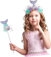 1 Set Mermaid Headband and Sequins Fairy Wand for Cosplay Mermaid Tail Costume Accessories for Birthday Parties and Themed Celebrations