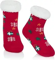 [Durio] Toddler Kids Slipper Socks with Grippers Warm Kids Fuzzy Socks Cute Kids Winter Socks Boys Girls Christmas Socks