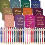 Estune 48 Pcs Bible Pens Notepads Gifts Set 24 Ballpoint Pen 24 Notebook Inspirational Quotes Christian Pens Bible Journal for Women Motivational Christian Gifts(Simple Style)
