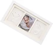Unique Baby Hand and Foot Prints Photo Frame Wooden Picture Frame Newborn Present Creative Photo Holder for Home White Frame