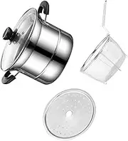 CONGARTENO 1Set Stainless Steel Fryer Pot with Lid Multifunctional Deep Cooking Pot for Frying Steaming and Boiling Includes Steamer Basket and Ladle Lightweight Design for Easy Handling