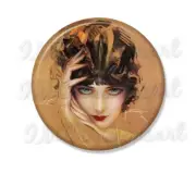 Art Deco 1920's Glam Flapper at a Glance Handpress Mirror, Magnet, or Pin 2.25"
