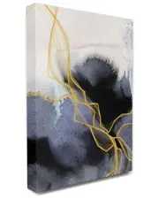 Stupell Industries Modern Coastal Abstract Organic Lines Blue Gold Stretched Canvas Wall Art by Irena Orlov