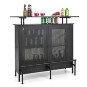 Giantex 4-Tier Bar Cabinet Buffet Sideboard w/Storage Shelves & Glass Holders Bar Coffee Table Black