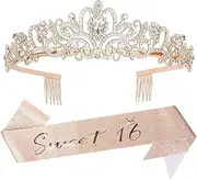 [YARIEW] Birthday Crowns for Women Birthday Crown and Sash Rhinestone Crown Tiaras and Crowns for Women Birthday Sash and Tiara for Women Girls Prom Bridal Wedding Party Supplies