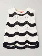 [La DoubleJ] La DoubleJ - Striped Pointelle-knit Cotton Top - White - x small x small White