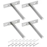 4Pcs 4 Inch Wall Mounting Floating Shelf Bracket Blind Shelf Support, Silver
