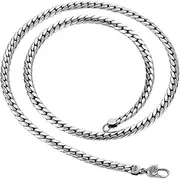 [TYMONT] S925 Sterling Silver Flat Snake Bone Chain Necklace, Men's Personality Fashion 5Mm Cuban Chain Silver Necklace