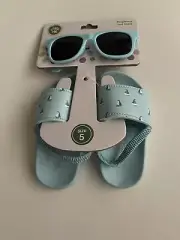 New Little Me Sunglasses and Shoes Slides Blue size 5 Girls Boys
