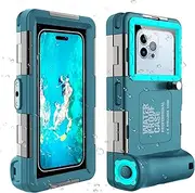 Underwater Snorkeling Diving Phone Case for iPhone 16/15/14/13/12/11Pro Max/XR/XS/X Samsung Galaxy S24/S23/S22/S21, Professional Scuba Dive Waterproof Case Underwater Photo & Video Housing (Teal-Blue)