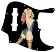 J BASS 5 STRING Graphic Pickguard to fit Fender Bass Guitar PinUp Rose Ribbon BK