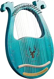 Lyre Harp, C Key 16-String Wooden Lyre Harp Resonance Box String Instrument with Tuning Wrench 3pcs Picks Sticker Extra Set of Strings