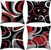 Red and Black Throw Pillow Covers 18X18 Set of 4,Grey Modern Abstract Pillowcase