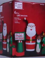 Christmas Gemmy 6.5 ft Santa Stop Here, Reindeer and Tree Scene Inflatable