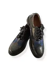 Scottish Men's Tartan Shoes Ghillie Brogues Black Leather Kilt Shoes