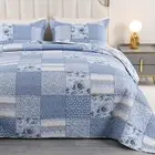 Blue Patchwork Quilt Set Queen Bedspread Queen Size Quilt Quilted Coverlet Rever