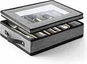Flatware & Utensil Storage - Durable Silverware Storage Box with Padded Dividers, 5 Compartment Flatware Storage Case, Silverware Case with Handles and Removable Lid - Protects and Organizes Cutlery