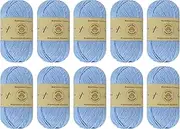 [Yonkey Monkey] 10-Pack Skein Tencel Yarn - 70% Bamboo, 30% Cotton - Softest Quality Crocheting, Knitting Supplies - Lightweight and Breathable Fabric Threads 210 Meters Light Blue 9001