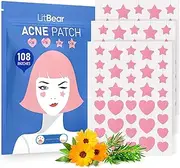 LitBear Acne Patch Pimple Patch, Pink Heart & Star Shaped Acne Absorbing Cover Patch, Hydrocolloid Acne Patches For Face Zit Patch Acne Dots, Tea Tree Oil + Centella (108 Count (Pack of 1))