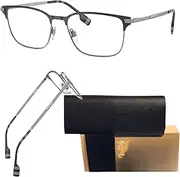 [BURBERRY] BE1372 Rectangle Shape Metal Eyeglasses with eSHADES Luxury Eyewear Kit Bundle, Blue Frame | Clear Lens