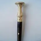 Antique Brass Gold Long Knob Handle Vintage Wooden Walking Stick Cane
