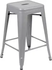 Lily 24" High Metal Counter-Height, Indoor Bar Stool in Silver - Stackable Set o