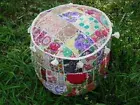 Indian White Round Pouffe Cover Vintage Cotton Footstool Ottoman Patchwork