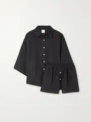 [Deiji Studios] Deiji Studios - The 03 Washed-linen Shirt And Shorts Set - Black - S/M S/M Black