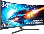 Gawfolk 34 inch ultrawide Curved Gaming Monitor, UWQHD 3440x1440, 1500R Curvature 165hz Refresh Rate Curved Computer Screen with FreeSync and Eye Care Technology, Liftable Stand