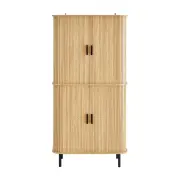 Design Square Sonnet Tall 4-Doors Storage Cupboard Display Cabinet Slat Oak