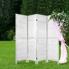 4 Panel Room Divider Screen 163x170cm Louver White Privacy Partition Home 4P-WH