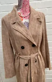 Next Beige Brown Coat Mac Duster Style Cotton Linen Blend Size 12 EUR 40 RRP £68