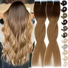 THICK Tape In Real Remy Human Hair Extensions FULL HEAD Seamless Skin Weft OMBRE
