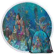 Magical Underwater Art the Mermaids World Round Beach Towel