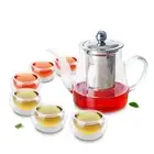 7in1 Tea Set -740ml Heat Resistant Glass Teapot & Strainer & Lid +6pcs Cups