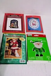 Lot 4 Bucilla, Holiday Time, Santa Clause,Cat & Dog Christmas Cross Stitch