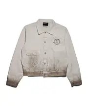 Type VIII graphic-print distressed denim jacket XL,L,M White