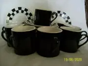 Cappuccino cups and saucers in black & white by Signature. Set of 8. New!