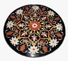 Floral Pattern Inlay Work Coffee Table Top Black Marble Bed Side Table for Hotel
