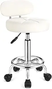 FNZIR Swivel Stools with Wheels Height Adjustable Rolling Spa Stool Backrest White